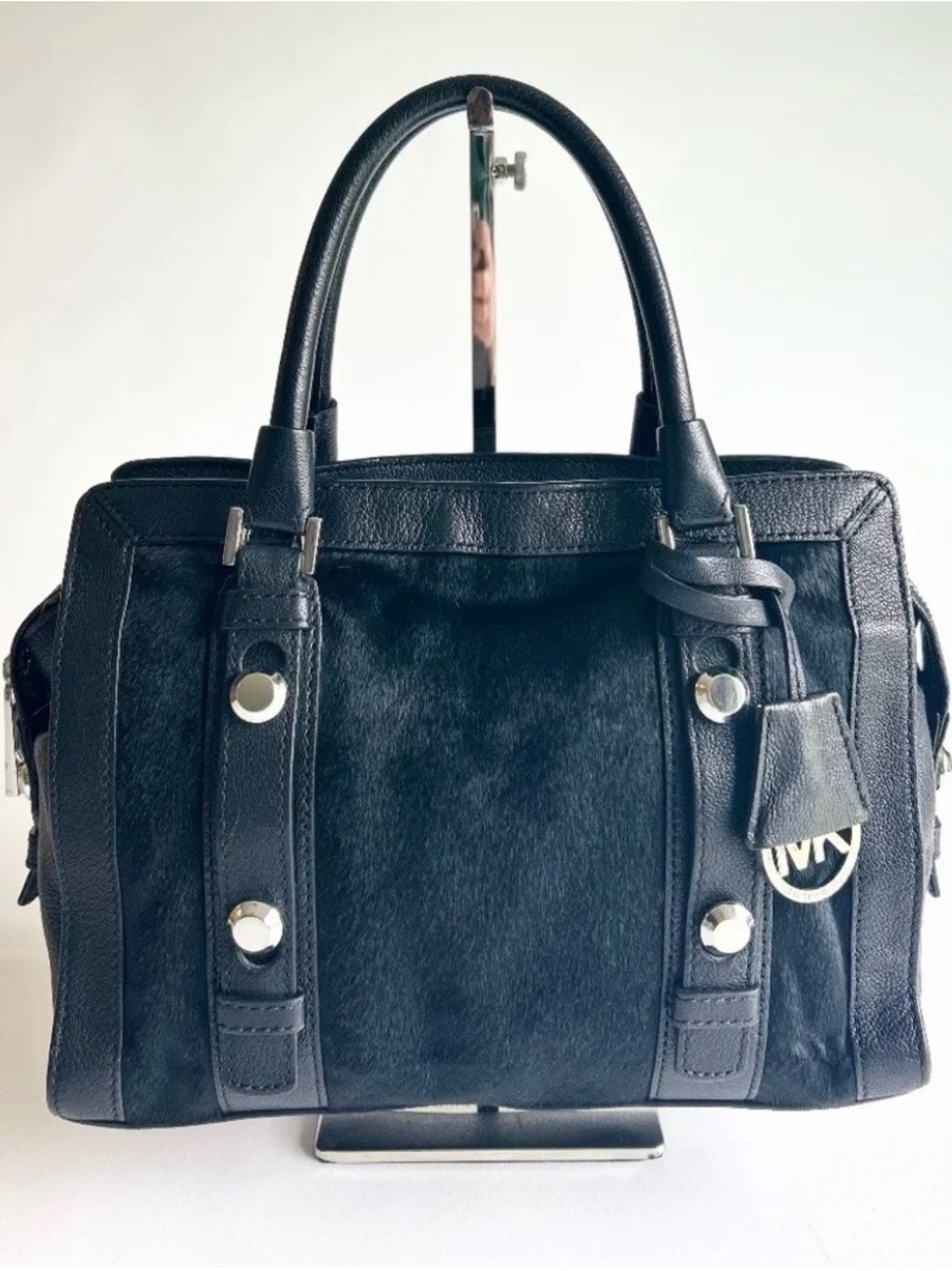 Michael Kors Black Genuine Leather Real Fur Tote - Picture 2 of 15